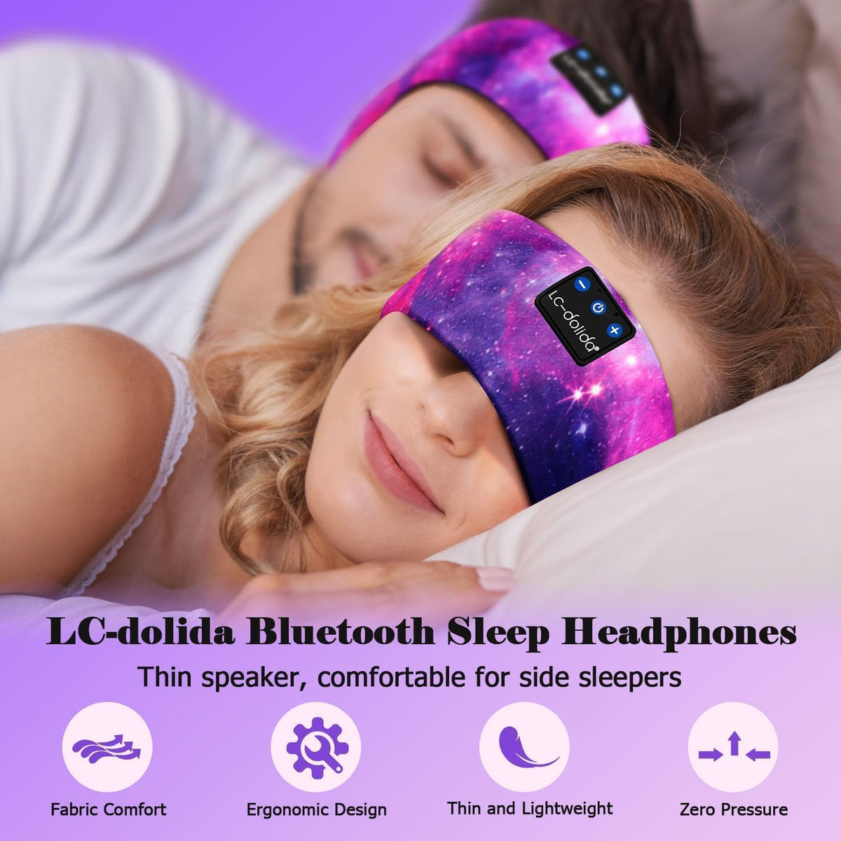 Bluetooth 5.4 Sleep Headphones with Headband Design, Wireless Earphones for Relaxation, Exercise, and Yoga (Purple)